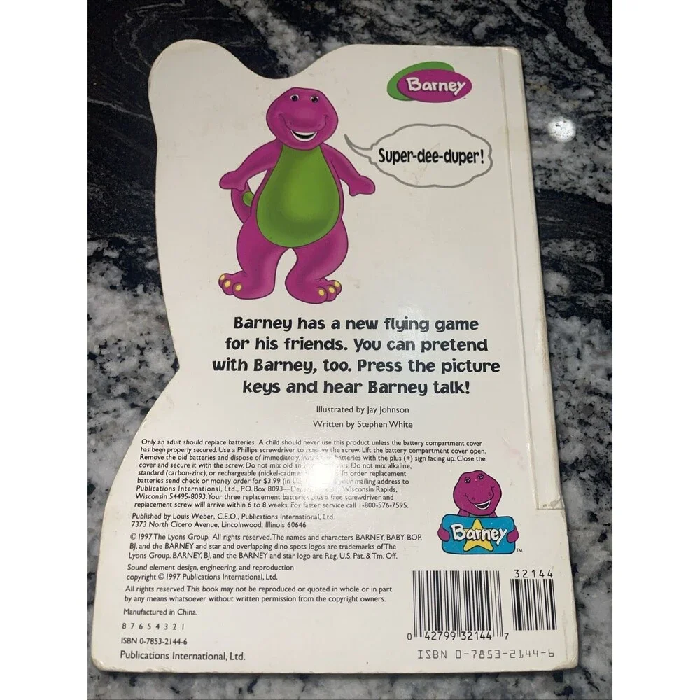1997 BARNEY Interactive Talking Hardcover Children's Book Bedtime Story Dinosaur